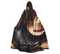 BYPPJGH Cape à capuche d'Halloween pour adulte - Chapeau de cowboy noir - Bottes western pleine longueur - Cape d'Halloween - Costume de Noël et de cosplay pour homme et femme