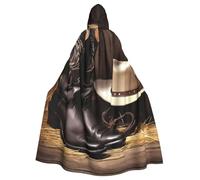 BYPPJGH Cape à capuche d'Halloween pour adulte - Chapeau de cowboy noir - Bottes western pleine longueur - Cape d'Halloween - Costume de Noël et de cosplay pour homme et femme