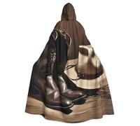 BYPPJGH Cape à capuche d'Halloween pour adulte - Chapeau de cowboy noir - Bottes western pleine longueur - Cape d'Halloween - Costume de Noël et de cosplay pour homme et femme