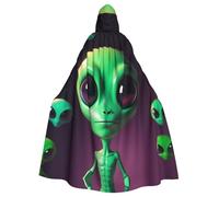 BYPPJGH Cape à capuche d'Halloween pour adulte mignon vert Alien pleine longueur Cape Halloween Noël Cosplay Costume pour homme et femme