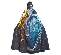 BYPPJGH Cape à capuche d'Halloween pour adulte - Motif cœur de feu et d'eau - Longue cape pour Halloween, Noël, cosplay - Pour homme et femme