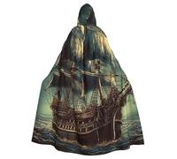 BYPPJGH Cape à capuche d'Halloween pour adulte nautique vintage bateau de pirate pleine longueur cape Halloween Noël Cosplay costume pour homme et femme
