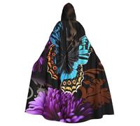 BYPPJGH Cape à capuche d'Halloween pour adulte papillon sur une belle fleur pleine longueur cape pour Halloween, Noël, cosplay, costume pour homme et femme