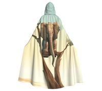 BYPPJGH Cape à capuche d'Halloween pour adulte, petit éléphant sur un arbre, cape pleine longueur pour Halloween, Noël, cosplay, costume pour homme et femme