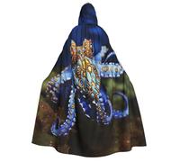 BYPPJGH Cape à capuche d'Halloween pour adulte - Poulpe à anneaux bleus - Longue cape pour Halloween, Noël, cosplay - Pour homme et femme