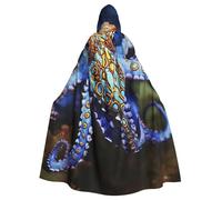 BYPPJGH Cape à capuche d'Halloween pour adulte - Poulpe à anneaux bleus - Longue cape pour Halloween, Noël, cosplay - Pour homme et femme