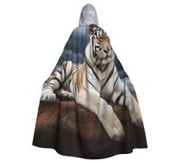 BYPPJGH Cape à capuche d'Halloween pour adulte, tigre majestueux reposant sur un rocher avec ciel nuageux, cape pleine longueur pour Halloween, Noël, cosplay, costume pour homme et femme