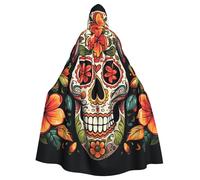 BYPPJGH Cape à capuche pour adulte - Motif tête de mort colorée - Longue cape pour Halloween, Noël, cosplay, costume pour homme et femme