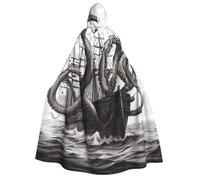 BYPPJGH Cape à capuche pour adulte - Noir et blanc - Poulpe et bateau - Longue cape pour Halloween, Noël, cosplay - Costume pour homme et femme