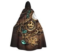 BYPPJGH Cape à capuche pour adulte Steampunk Montres clés et chaînes pleine longueur Cape Cape Halloween Noël Cosplay Costume pour homme et femme