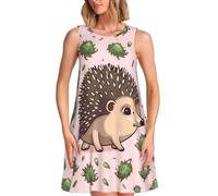 BYPPJGH Cartoon Hedgehog - Robe d'été décontractée sans manches pour femmes, robe d'été 2025 à motif floral, robe débardeur à col rond avec poches, Noir , Small/4X-Large