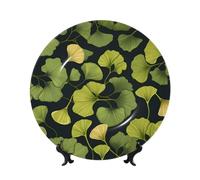 BYPPJGH Ginkgo Biloba Assiettes décoratives en porcelaine anglaise avec présentoir en céramique faite à la main Décoration murale 17 cm