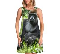 BYPPJGH Gorilla in The Grass - Robe d'été décontractée sans manches pour femme, robe d'été 2025 à motif floral, robe débardeur à col rond avec poches, Noir , L-4XL