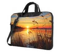 BYPPJGH Reeds By The River Sac à bandoulière pour ordinateur portable pour homme et femme Sac à bandoulière avec poignée et bandoulière Étanche, Noir , 15.6 inch