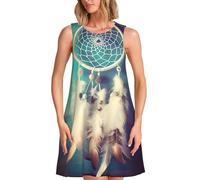 BYPPJGH Robe d'été 2025 blanche à plumes et attrape-rêves pour femmes, robe d'été décontractée sans manches, robe d'été à motif floral, robe débardeur à col rond avec poches, Noir , L-4XL