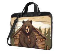 BYPPJGH Rustic Lodge Bear Sac à bandoulière pour ordinateur portable pour homme et femme Sac à bandoulière avec poignée étanche, Noir , 13 inch