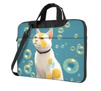 BYPPJGH Sac à bandoulière imperméable pour ordinateur portable avec poignée et bandoulière Motif bulles et chat, Noir , 14 inch