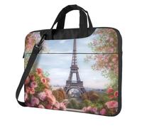 BYPPJGH Sac à bandoulière imperméable pour ordinateur portable Motif Tour Eiffel Paris avec fleurs Pour homme et femme, Noir , 13 inch