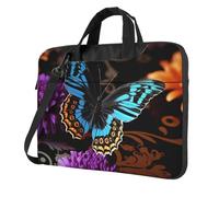 BYPPJGH Sac à bandoulière pour ordinateur portable avec motif papillon sur une belle fleur pour homme et femme, sac à bandoulière avec poignée à sangle, sac étanche pour ordinateur portable, Noir , 13