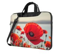 BYPPJGH Sac à bandoulière pour ordinateur portable avec poignée et bandoulière Motif coquelicot Rouge, Noir , 13 inch