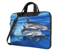 BYPPJGH Sac à bandoulière pour ordinateur portable avec poignée et bandoulière pour homme et femme Motif famille de dauphins, Noir , 15.6 inch