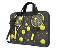 BYPPJGH Sac à bandoulière pour ordinateur portable avec raquettes de tennis et balles de tennis - Sac à bandoulière étanche avec poignée et sangle pour ordinateur portable, Noir , 14 inch