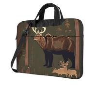 BYPPJGH Sac à bandoulière pour ordinateur portable Lodge Bear Deer pour homme et femme - Sacoche à bandoulière avec poignée et sangle - Étanche, Noir , 14 inch