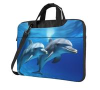 BYPPJGH Sac à bandoulière pour ordinateur portable Motif dauphins dans l'océan Pour homme et femme Sacoche à bandoulière avec poignée étanche, Noir , 14 inch