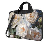 BYPPJGH Sac à bandoulière pour ordinateur portable Motif pivoine blanche Pour homme et femme Sac messager avec poignée et bandoulière Étanche, Noir , 14 inch