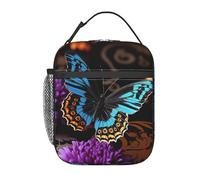 BYPPJGH Sac à déjeuner isotherme réutilisable avec motif papillon sur une belle fleur - Grande capacité - Étanche - Pour homme et femme - Pour le travail, le bureau, le pique-nique, les voyages