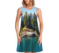 BYPPJGH Spirit Island in Lake - Robe d'été décontractée sans manches pour femme, robe d'été 2025 à motif floral, robe débardeur à col rond avec poches, Noir , XXL-4XL