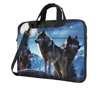 BYPPJGH Wolfs Sac à bandoulière pour ordinateur portable pour homme et femme avec poignée et bandoulière étanche, Noir , 14 inch
