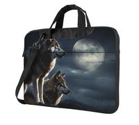 BYPPJGH Wolves In The Moonlight Sac à bandoulière pour ordinateur portable pour homme et femme avec poignée et bandoulière étanche, Noir , 13 inch