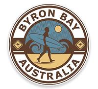 Byron Bay Australia Lot de 2 autocollants en vinyle pour voiture, ordinateur portable, bagages, voyage, surf #9245 10 cm de large x 10 cm de haut