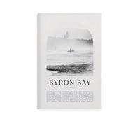 Byron Bay - Impression sur toile de peintures à thème Australie noir et blanc, œuvre d'art pour salon, chambre à coucher, salle de bain, bureau - 40 x 60 cm