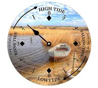 BYRON HOYLE Danemark Coast Beach Marée Horloge murale en bois avec bateau et ciel Fonctionnement à piles Décoration murale pour cuisine, salon, chambre, bureau 25,4 cm