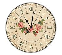 BYRON HOYLE Horloge murale en bois à motif floral sans cadre - Sans tic-tac - Fonctionnement à piles - 38,1 cm - Rétro - Décoration pour la maison, le salon, la salle de bain, la cuisine, la chambre à