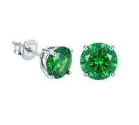 bySantana Boucles d'oreilles en argent sterling 925 véritable avec cristal vert riche - Boucles d'oreilles étincelantes pour femmes et filles - Bijoux élégants