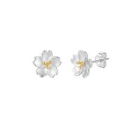 bySantana Clous d'oreilles en forme de fleur en argent sterling 925 véritable - Boucles d'oreilles délicates avec accent doré - Bijoux élégants pour femmes et filles