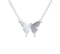 bySantana Collier papillon en argent sterling 925 avec pendentif brossé mat, simple et élégant, bijou d'inspiration naturelle pour femme