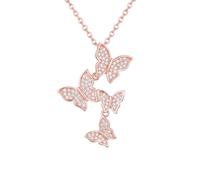 bySantana Collier papillon rose en argent sterling 925 en or rose - Quatre papillons volants avec diamant simulé 5A scintillant - Bijou élégant pour femme