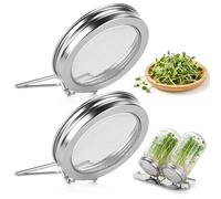 BYSHEGET 2 Couvercles de Germination en Inox pour Bocaux avec Support | Tamis à Mailles Fines pour le Rinçage et l’Égouttage des Graines Germées d’Alfalfa, Brocoli, Haricots Mungo et Lentilles