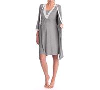 Bysion Robe de Grossesse Femme Col V Élégant Dentelles Chemise de Nuit Maternité Grossesse Allaitement Pyjama pour la Maison et Hôpital - Lot de 2