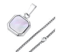 Bysonglezai Collier Hommes Pendentif Femmes Colliers Cadeau Hommes élégant géométrique carré Pierre colliers15mm Coquille Pendentif avec boîte chaîne décontracté mâle garçon Cou Collier Cadeaux s2