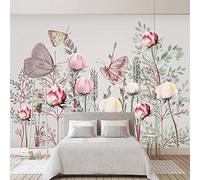 BYSQX Papier Peint Panoramique 3D Murales Rose Fleur Papillon Tapisserie Murale 3D Papier Peint Intissé Poster Décoration Fond De Mur Tv Salon Papier Peint Murales 300X210Cm