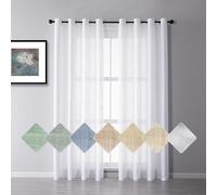 BYSURE Lot de 2 Voilages Rideaux Chambre Fenêtre à Œillets - Aspect Lin - Translucides Voile Rideau - pour Chambre à Coucher, Ferme, Salon - 140 x 145 cm - Blanc