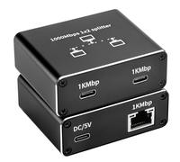 Bytecc Adaptateur Gigabit Ethernet 1 entrée 2 sorties (une sortie RJ45 et une sortie de type C), répartiteur Internet haut débit 1000 Mbps (2 appareils simultanément réseau), répartiteur LAN noir