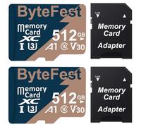 ByteFest 2 Pack Carte Mémoire MicroSD 512Go avec 2 Adaptateurs, UHS-I U3 C10 V30 4K UHD, TF Card pour Caméras d'action Drone Consoles de Jeux