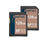 ByteFest Carte SD 128Go Lot de 2, Carte SDXC Mémoire SD UHS-1 Classe 10, A1, U3, V30, 4K UHD Vidéo, pour Appareil Photo, DSLR, Photographe Professionnel