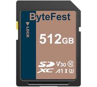 ByteFest Carte SD 512 Go, Carte SDXC Mémoire SD UHS-1 Classe 10, A1, U3, V30, 4K UHD Vidéo, pour Appareil Photo, DSLR, Photographe Professionnel